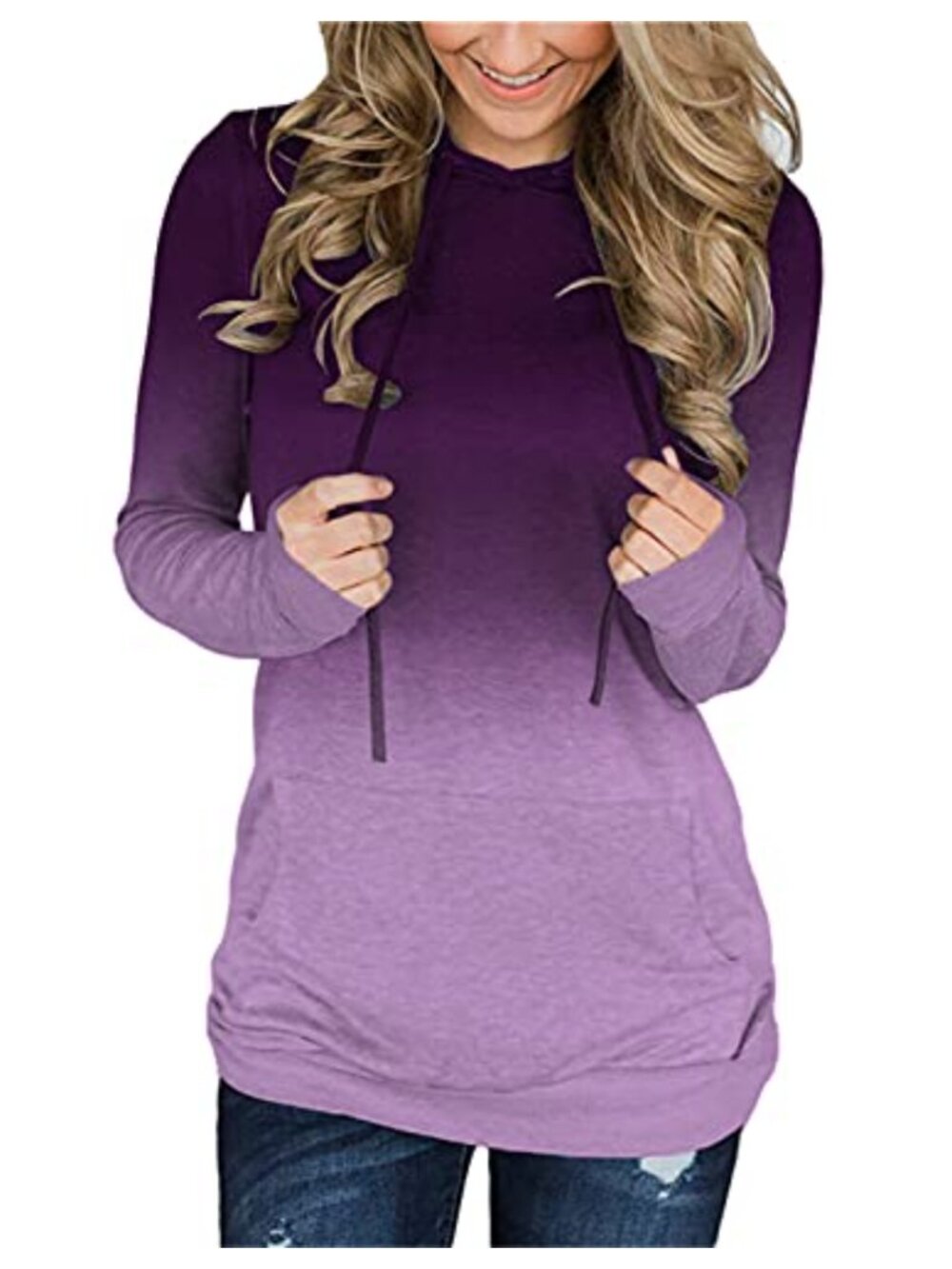 Women's Long Sleeve Hoodie Pullover Sweatshirt Crew Neck Drawstring Casual